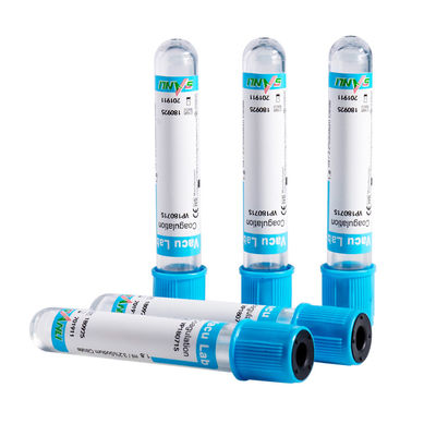 CE ISO Blue Top Glass Coagulation Test Tubes Dengan Aditif Natrium Sitrat 3,2%.