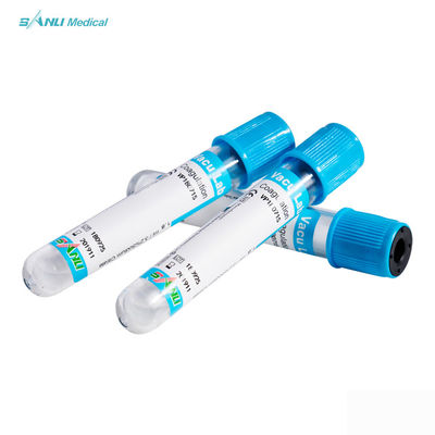 CE ISO Blue Top Glass Coagulation Test Tubes Dengan Aditif Natrium Sitrat 3,2%.