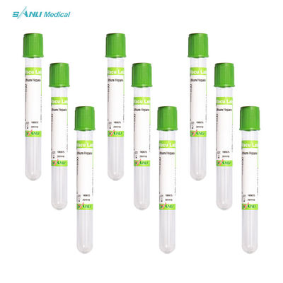 Tabung Kaca Hijau Lithium Heparin Single Use CE ISO Disetujui Untuk Pengambilan Darah
