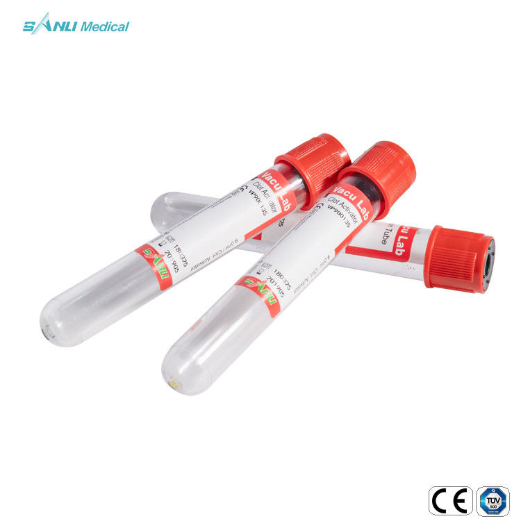 13x100mm IVD Steril Red Vacuum Blood Test Tube Ce Disetujui Dengan Clot Activator